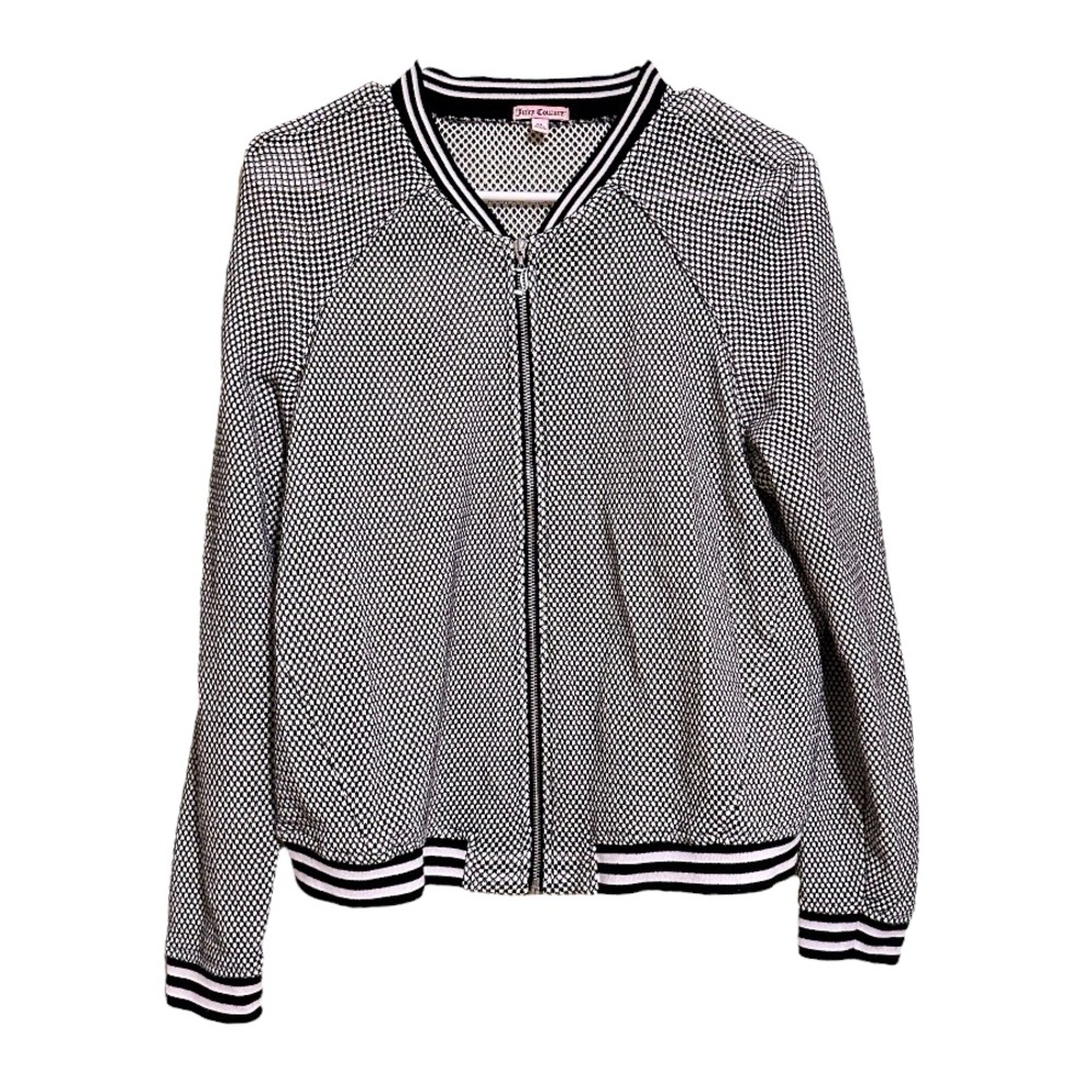 Juicy Couture Black and White Contrast Knit Baseball Jacket size XL